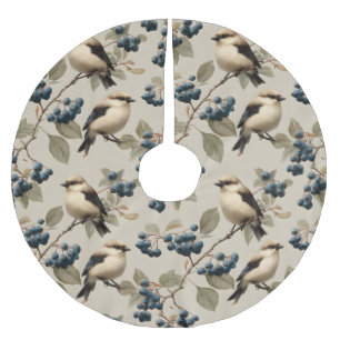 Vintage Bird and Blueberry Seamless Pattern Brushed Polyester Tree Skirt