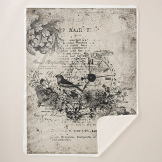 Vintage Bird and Clock Sherpa Blanket