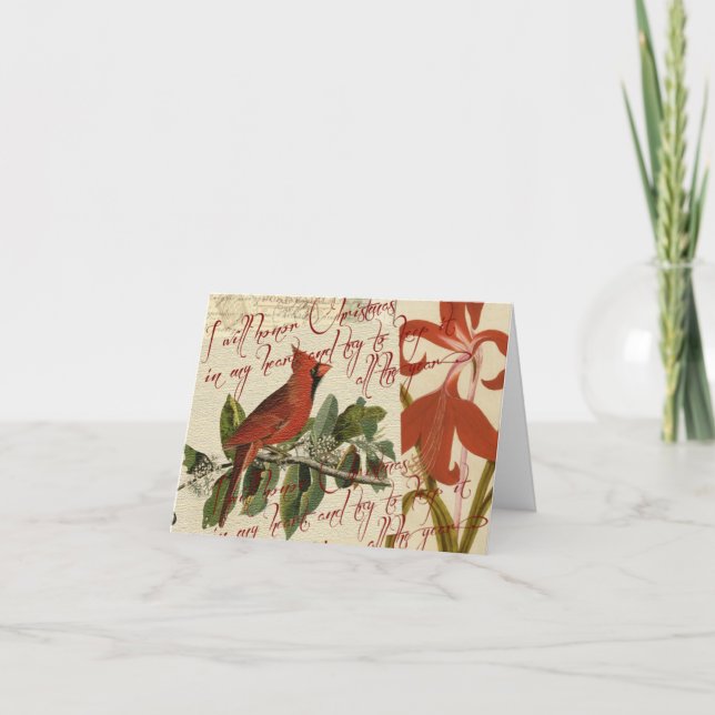 Vintage Bird and Floral Christmas Card (Front)