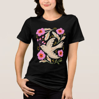 Vintage Bird and Floral Folk Art Tri-Blend Shirt