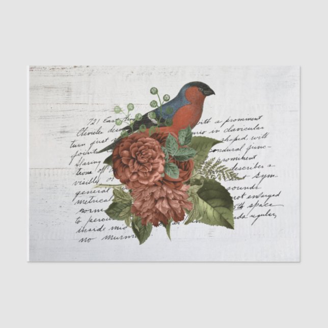 Vintage Bird and Flowers Ephemera Tissue Paper (Front)