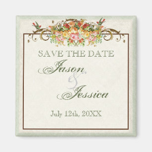 Vintage Bird and Roses - Save the Date Magnet