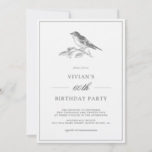 Vintage Bird Black And White 60th Birthday Invitation