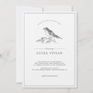 Vintage Bird Black And White Bridal Shower Invitation