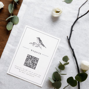 Vintage Bird Black And White QR Code Wedding Enclosure Card