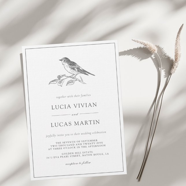 Vintage Bird Black And White Wedding Invitation (Creator Uploaded)