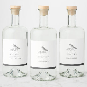 Vintage Bird Black And White Wedding Liquor Bottle Label