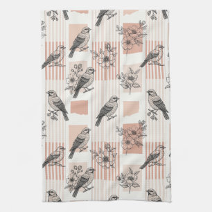 Vintage Bird Blossom Toile Stripe (11) Kitchen Towel