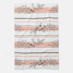 Vintage Bird Blossom Toile Stripe (12) Kitchen Towel
