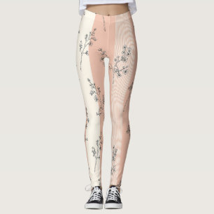 Vintage Bird Blossom Toile Stripe (13) Leggings