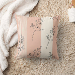 Vintage Bird Blossom Toile Stripe (13) Throw Pillow