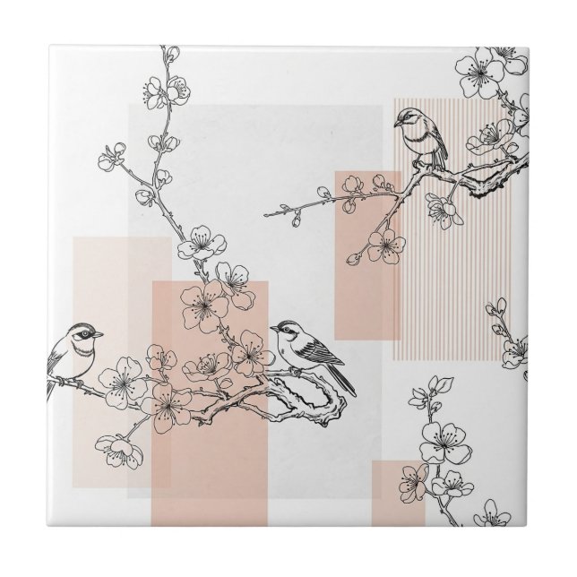 Vintage Bird Blossom Toile Stripe (14) Tile (Front)