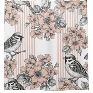 Vintage Bird Blossom Toile Stripe (2)