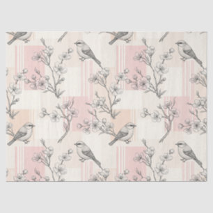 Vintage Bird Blossom Toile Stripe (2) Tissue Paper
