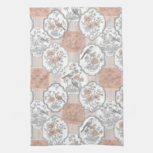 Vintage Bird Blossom Toile Stripe (3) Kitchen Towel