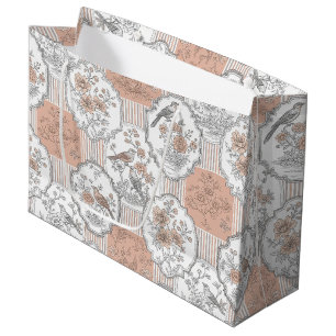 Vintage Bird Blossom Toile Stripe (3) Large Gift Bag