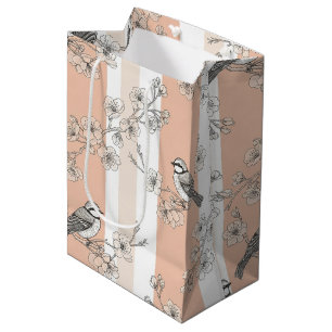 Vintage Bird Blossom Toile Stripe (4) Medium Gift Bag