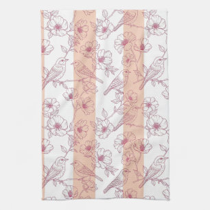 Vintage Bird Blossom Toile Stripe (8) Kitchen Towel