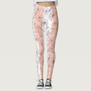 Vintage Bird Blossom Toile Stripe (8) Leggings