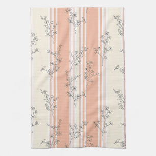 Vintage Bird Blossom Toile Stripe (9) Kitchen Towel