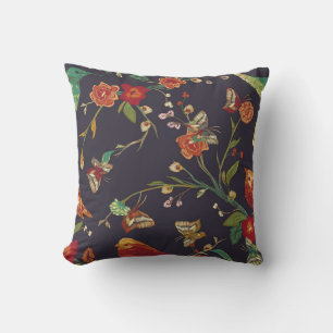 Vintage Bird, Butterfly, Embroidery Watercolor. Throw Pillow