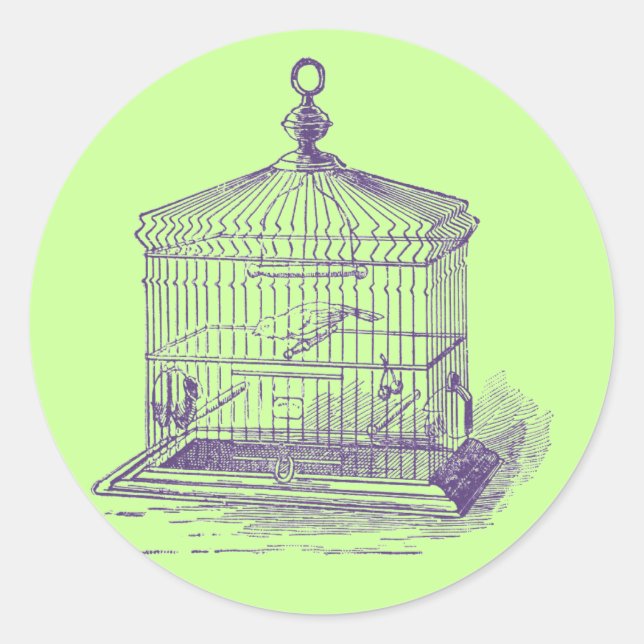 Vintage Bird Cage Classic Round Sticker (Front)
