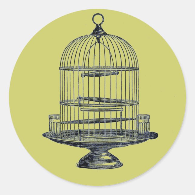 Vintage Bird Cage Classic Round Sticker (Front)