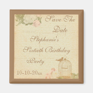 Vintage Bird Cage & Roses 60th Birthday Magnet
