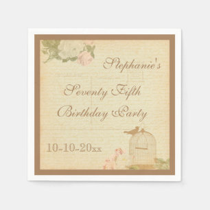 Vintage Bird Cage & Roses 75th Birthday Napkin