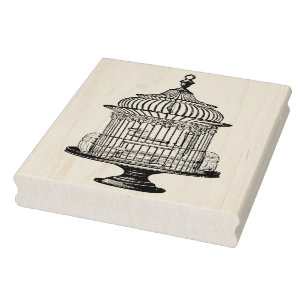 Vintage Bird Cage Rubber Art Stamp