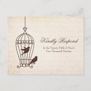 Vintage Bird Cage Wedding RSVP   Lavender Purple Invitation Postcard