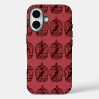 Vintage Bird Cages Burgundy Pattern