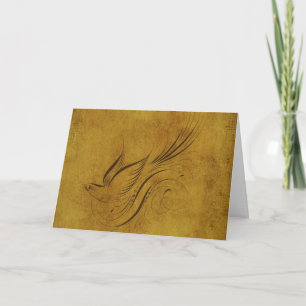 Vintage Bird Calligraphy on Gold Card