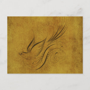 Vintage Bird Calligraphy on Gold Postcard