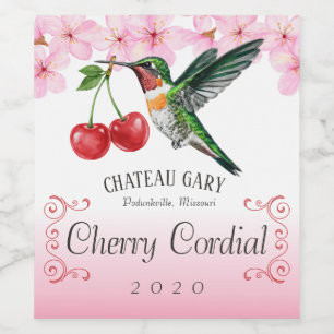 Vintage bird cherry cherries vinegar cordial wine label