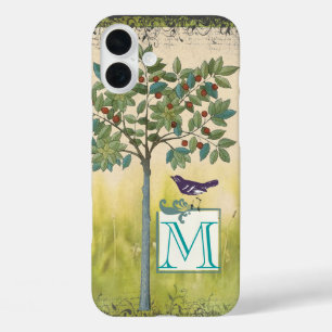 Vintage Bird Cherry Tree Monogram iPhone iPhone 16 Plus Case
