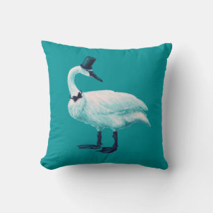 Vintage Bird Chic: Gentleman in Bow Tie Top Hat Throw Pillow