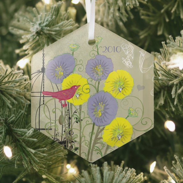 Vintage Bird Damask Bird Cage Christmas Ornament (Insitu)