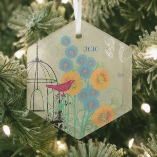 Vintage Bird Damask Bird Cage Ornement de Noël