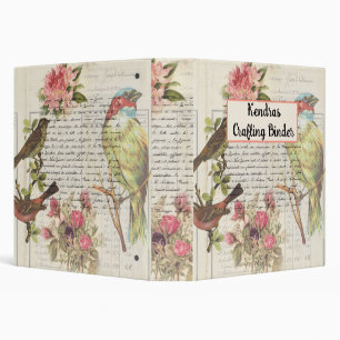Vintage Bird Decoupage Botanical  Binder