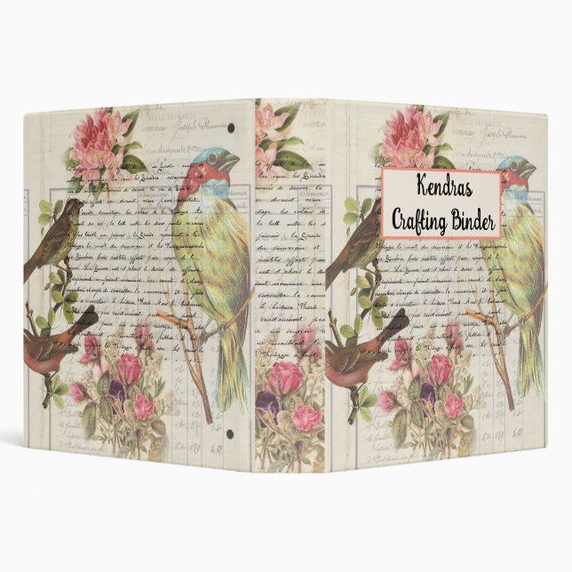 Vintage Bird Decoupage Botanical  Binder (Background)