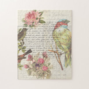 Vintage Bird Decoupage Botanical  Jigsaw Puzzle