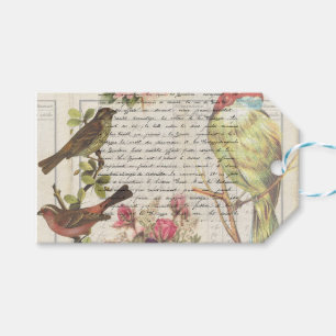 Vintage Bird Decoupage Botanical thank you Gift Tags