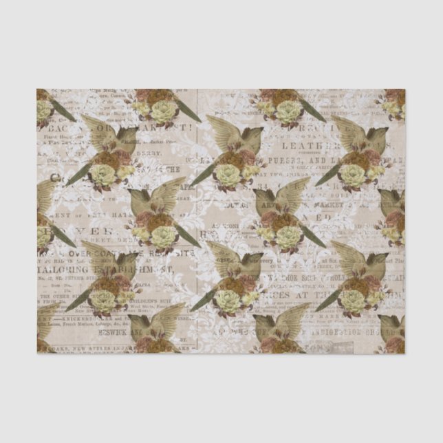 Vintage Bird Ephemera Decoupage Tissue Paper  (Front)