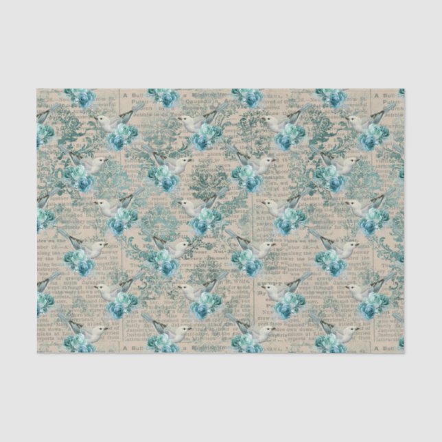 Vintage Bird Ephemera Decoupage tissue paper (Front)