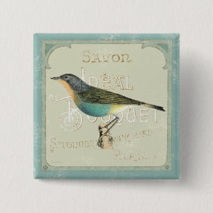 Vintage Bird Facing the Left 2 Inch Square Button