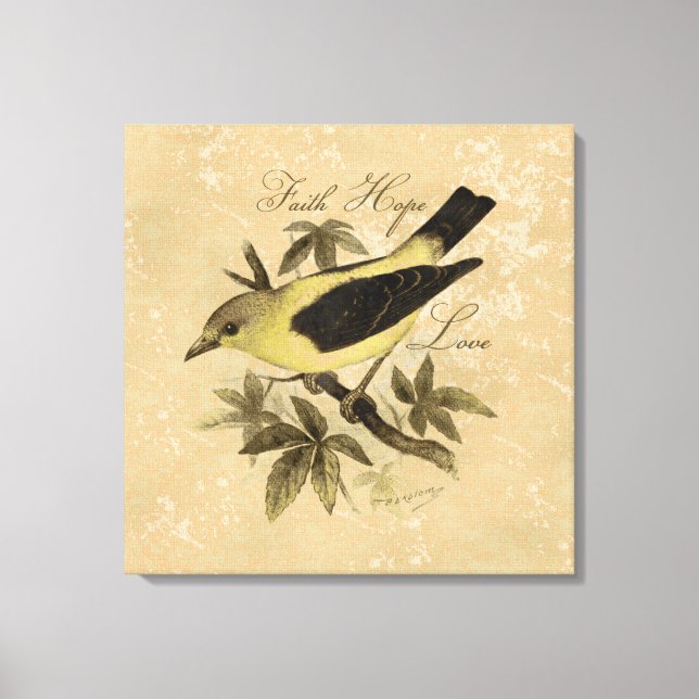 Vintage Bird Faith Hope Love Wrapped Canvas Print (Front)