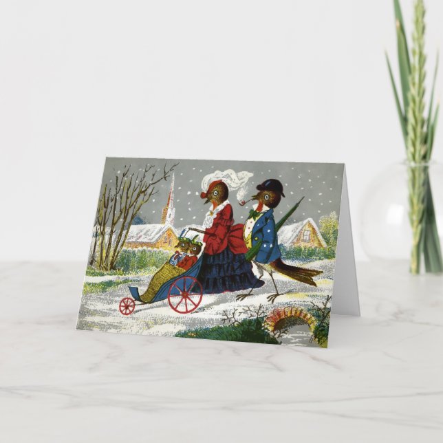 Vintage Bird Family Christmas Card (Front)