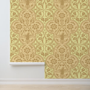 Vintage Bird In Floral Vine Pattern Wallpaper