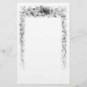 Vintage Bird in vine black and white illustration Stationery